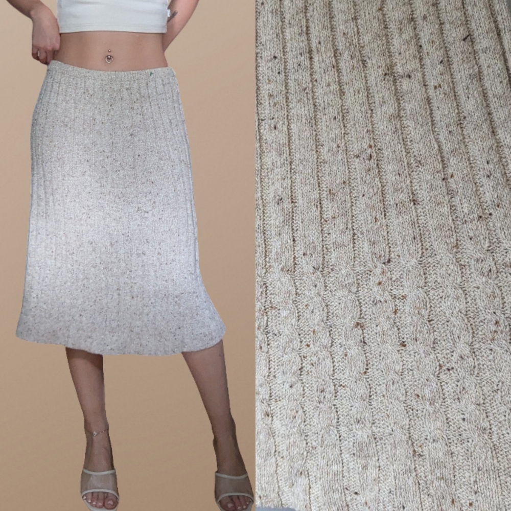 VTG Beige Rib Knit Wool & Silk Blend Knit Sweater Skirt Women's L